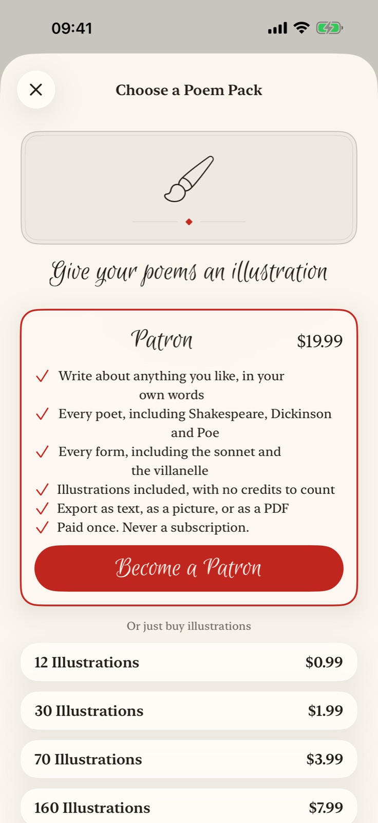 The poem packs in PoeticÁI, priced as one-off purchases with nothing renewing